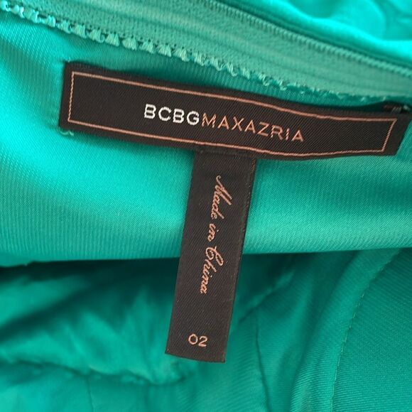 BCBG maxazaria emerald green asymmetrical one shoulder ruffle silk mini dress - Picture 10 of 16